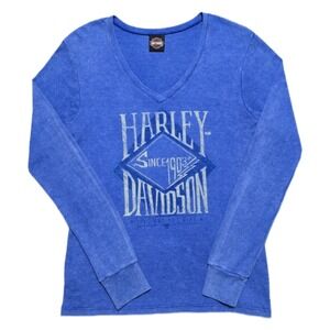 Women's Barnett Harley Davidson Manitowoc Wisconsin Long Sleeve Shirt Sz XL Blue